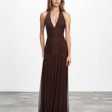 Amelie Mesh Maxi Dress Chocolate Front