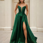 Anabella Strapless Corset Gown Emerald Front