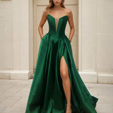 Anabella Strapless Corset Gown Emerald Front