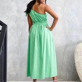 Angelina One Shoulder Maxi Dress - Green