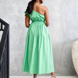 Angelina One Shoulder Maxi Dress - Green