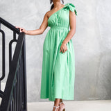 Angelina One Shoulder Maxi Dress - Green