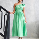 Angelina One Shoulder Maxi Dress - Green