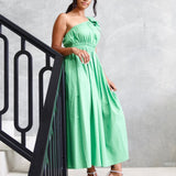 Angelina One Shoulder Maxi Dress - Green