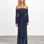 Angelina Long Sleeve Lace Maxi Dress Navy front