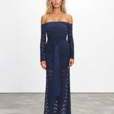 Angelina Long Sleeve Lace Maxi Dress Navy front