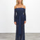 Angelina Long Sleeve Lace Maxi Dress Navy front