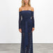 Angelina Long Sleeve Lace Maxi Dress Navy front