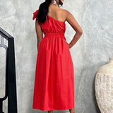 Angelina One Shoulder Maxi Dress - Red