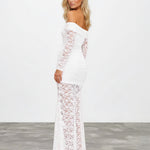 Angelina Long Sleeve Lace Maxi Dress White back