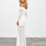 Angelina Long Sleeve Lace Maxi Dress White back