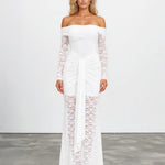 Angelina Long Sleeve Lace Maxi Dress White front