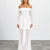 Angelina Long Sleeve Lace Maxi Dress White front
