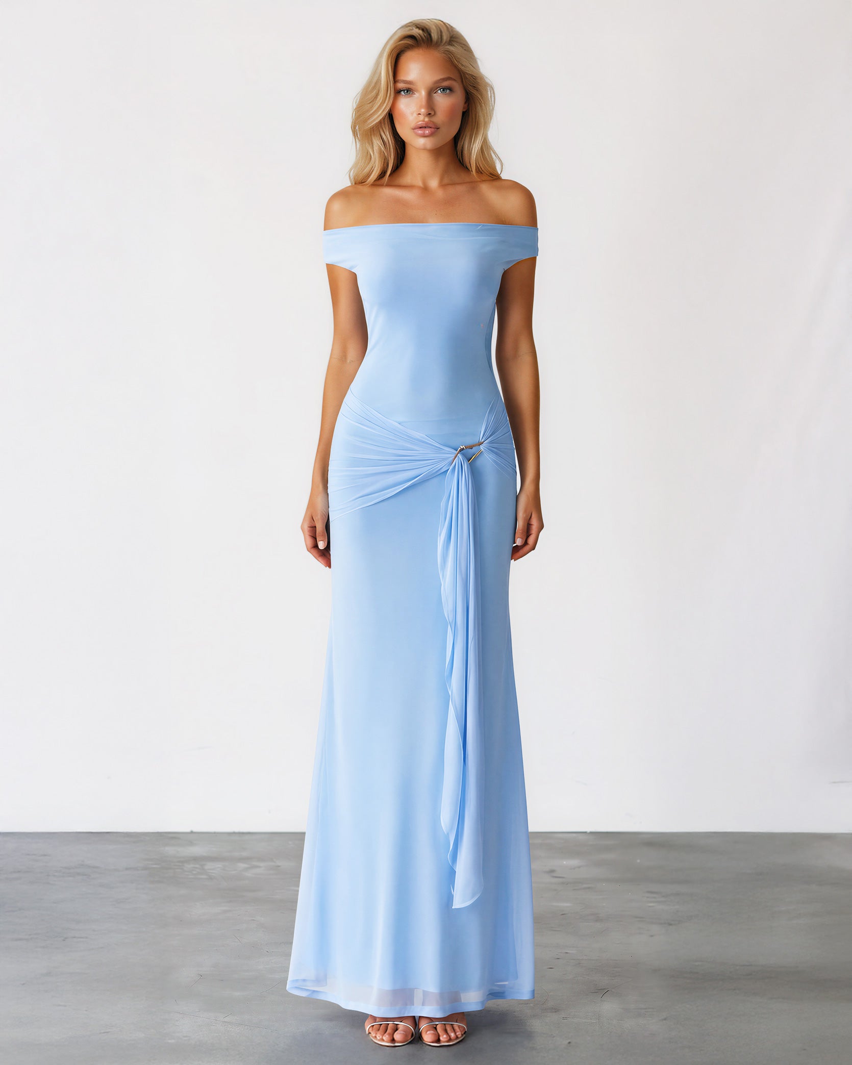 Anora Mesh Maxi Dress Light Blue Front