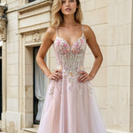 Aphrodite Floral Tulle Gown Formal Dress Light Pink Front