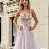 Aphrodite Floral Tulle Gown Light Pink Front