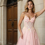 Aphrodite Floral Tulle Gown Light Pink Front