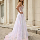 Aphrodite Floral Tulle Gown Light Pink Back