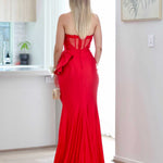 Arabella Strapless Satin Gown - Red