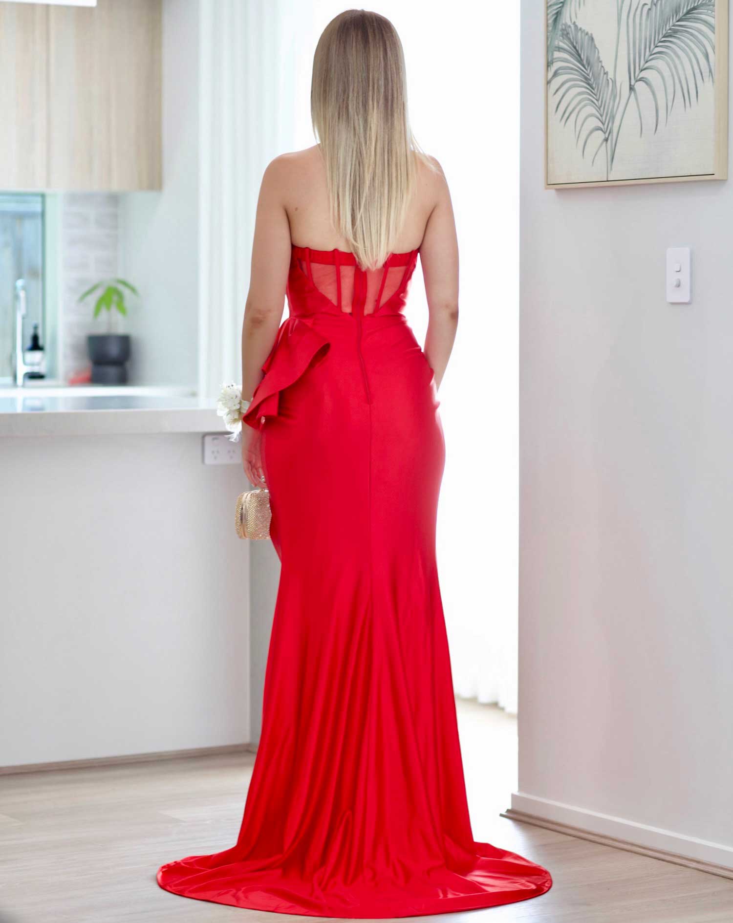 Arabella Strapless Satin Gown - Red