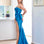 Arabella Strapless Satin Gown - Teal Blue