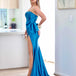 Arabella Strapless Satin Gown - Teal Blue