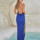 Aries Beaded Mesh Gown - Cobalt