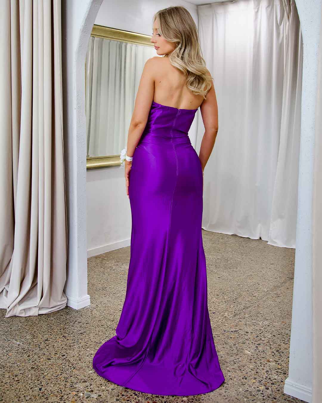 Arya Strapless Satin Gown - Purple