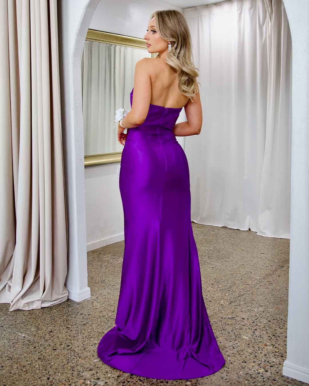 Arya Strapless Satin Gown - Purple