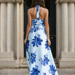Audrey Halterneck Maxi Dress Blue Floral Back