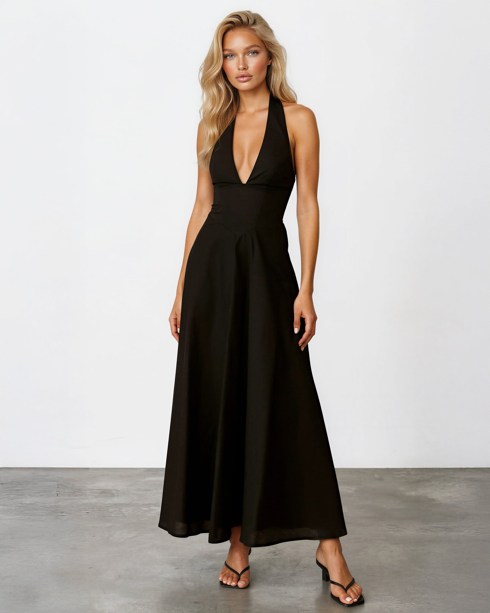 Audrey Halterneck Maxi Dress Black Front