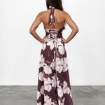 Audrey Halterneck Maxi Dress Chocolate Floral Back