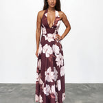 Audrey Halterneck Maxi Dress Chocolate Floral Front