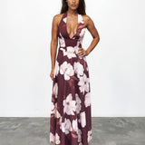 Audrey Halterneck Maxi Dress Chocolate Floral Front