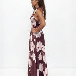 Audrey Halterneck Maxi Dress Chocolate Floral Side
