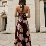 Audrey Halterneck Maxi Dress Chocolate Floral Back