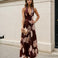Audrey Halterneck Maxi Dress Chocolate Floral Front