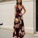 Audrey Halterneck Maxi Dress Chocolate Floral Front