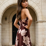 Audrey Halterneck Maxi Dress Chocolate Floral Side