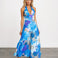 Audrey Halterneck Maxi Dress Blue Print Front
