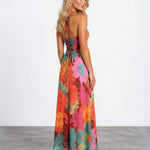 Audrey Halterneck Maxi Dress Orange Print back