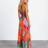 Audrey Halterneck Maxi Dress Orange Print back