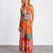 Audrey Halterneck Maxi Dress Orange Print front