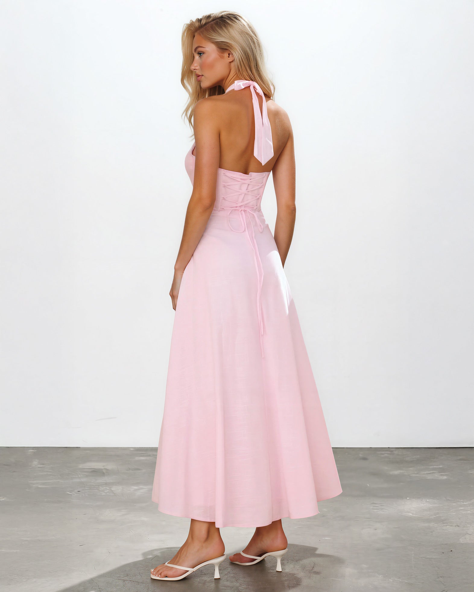 Audrey Halterneck Maxi Dress Pink Back