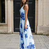 Audrey Halterneck Maxi Dress Blue Floral Side