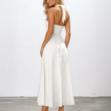 Audrey Halterneck Maxi Dress White back