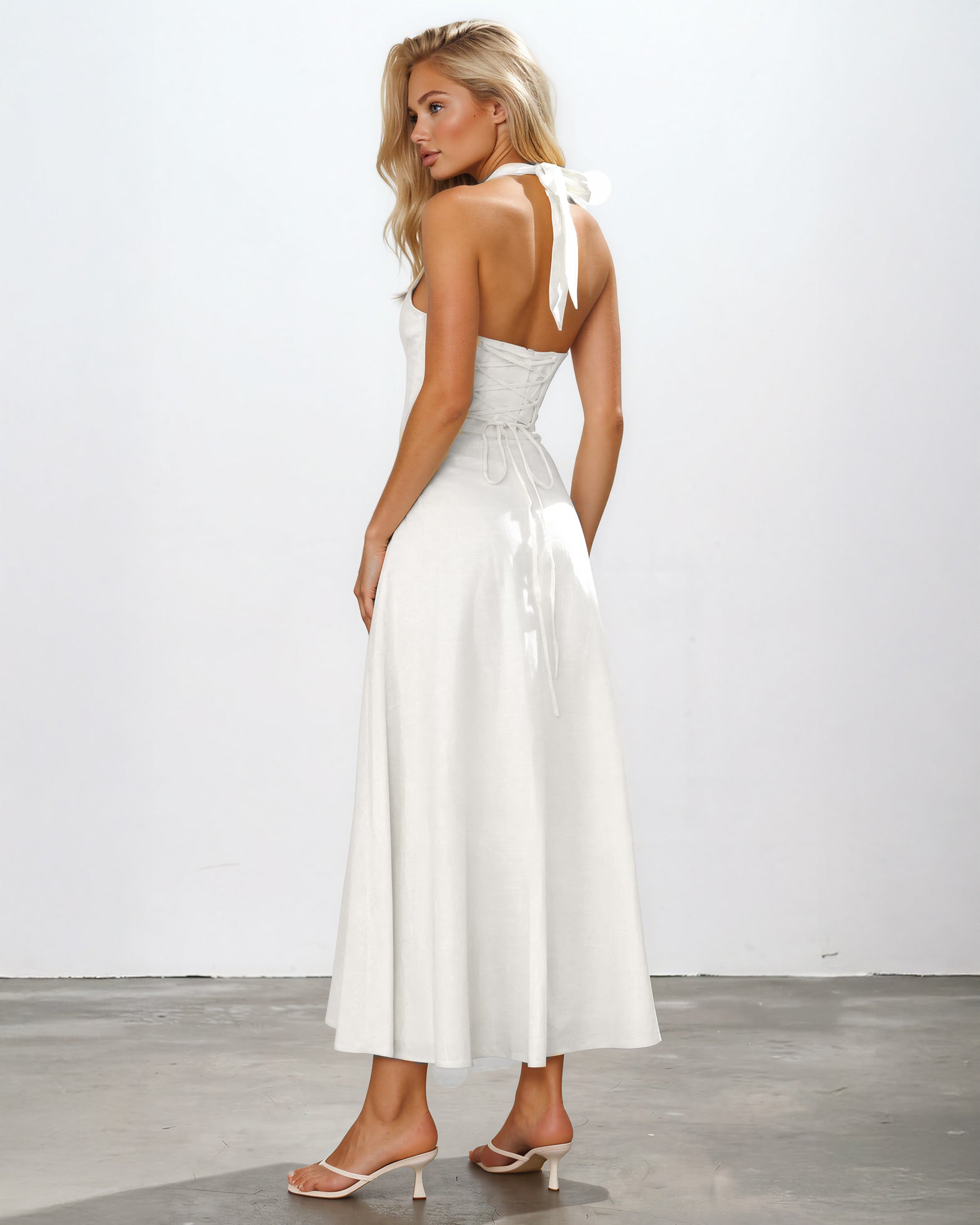Audrey Halterneck Maxi Dress White back