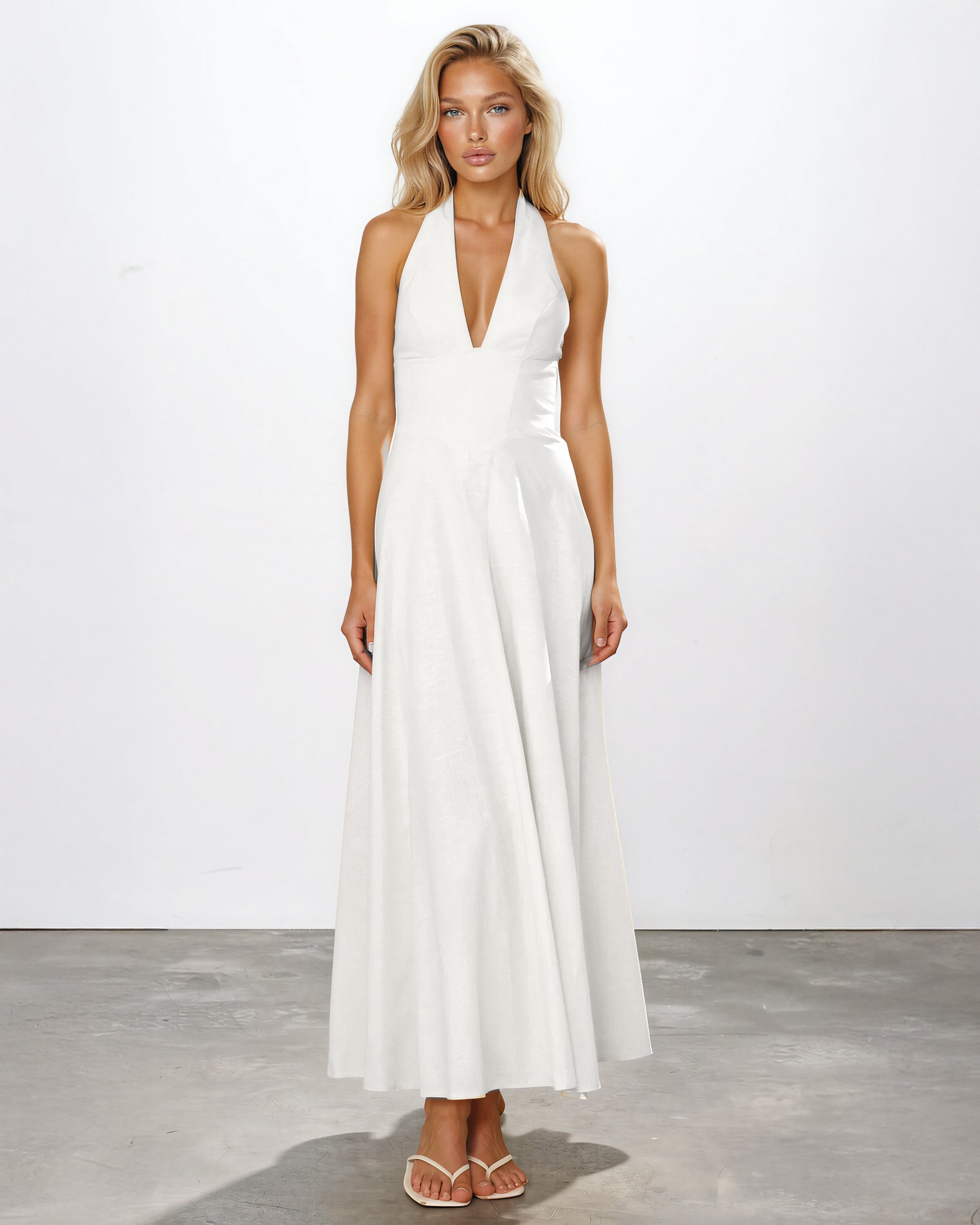 Audrey Halterneck Maxi Dress White front