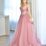 Aurora Strapless Corset Gown - Rose