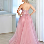 Aurora Strapless Corset Gown - Rose